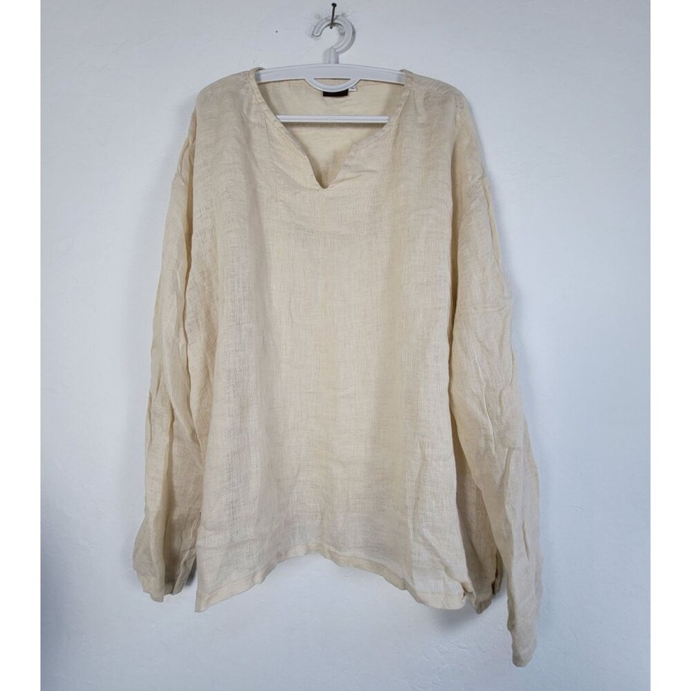 Island Importer Linai Shirt V-neck Women's XL Beige Linen Minimalist Lagenlook